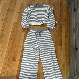 SHEIN Gray and White Striped Knit Sweater Set